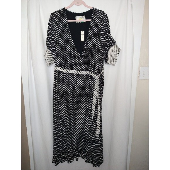 NWT Anthropologie Maeve MOCK WRAP Midi Dress Black White US Plus Size 20W UK 26W - Picture 1 of 12